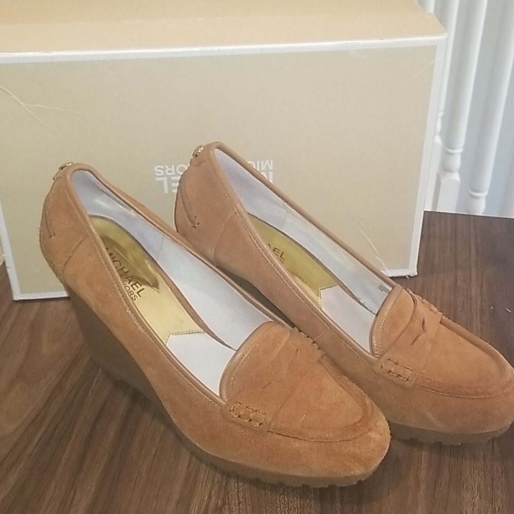 NEW Michael Kors wedge suede penny loafer
